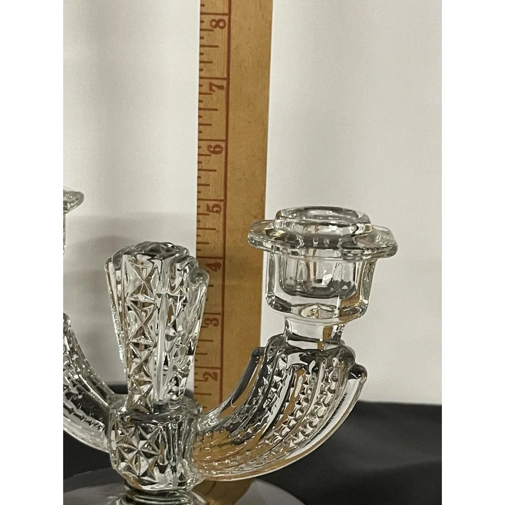 Tiffin Franciscan Williamsburg Clear Glass Double Candlesticks Candelabra Pair